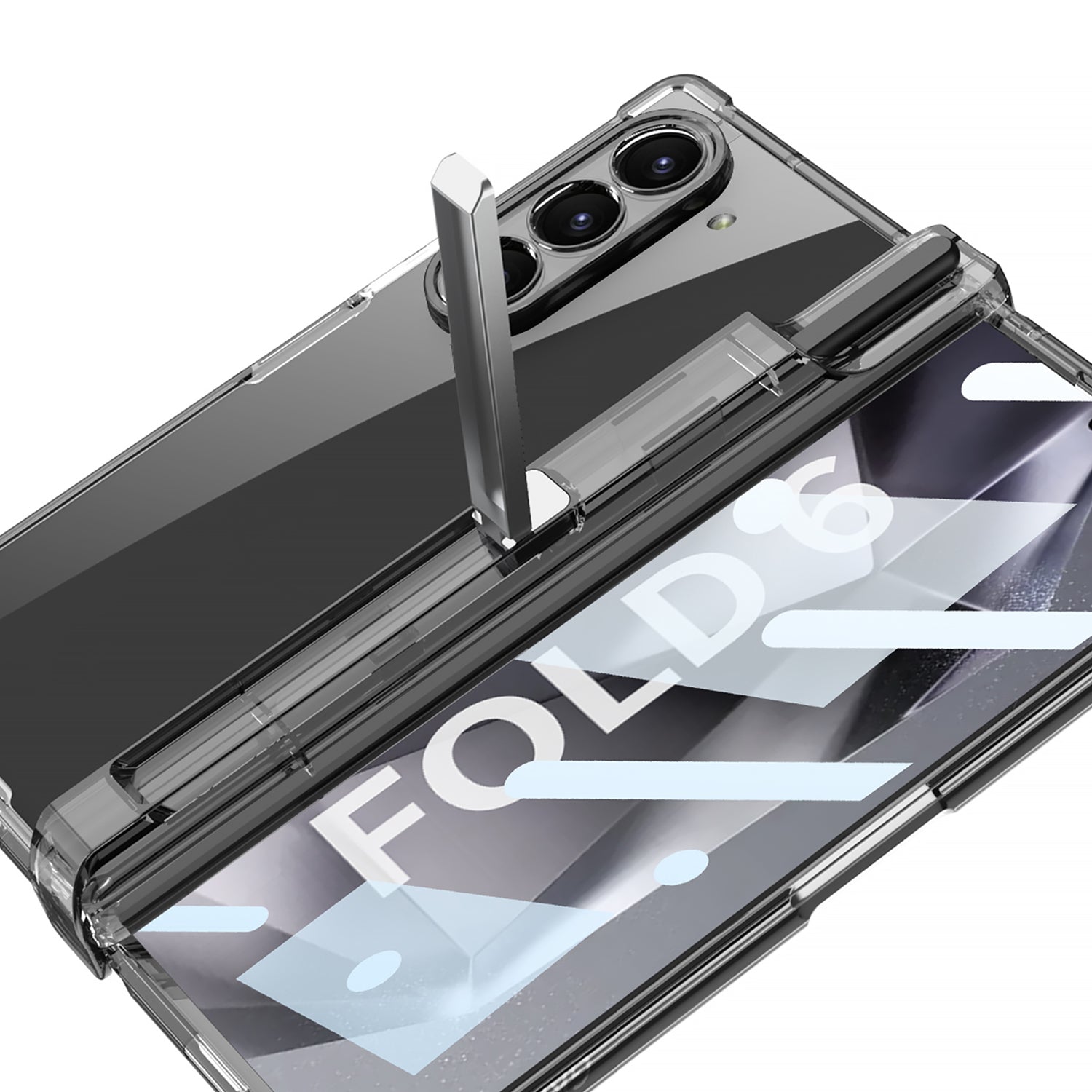 GKK For Samsung Galaxy Z Fold6 5G Case Drop-Proof Airbag Hinge PC Phone Case with Pen Slot - Transparent