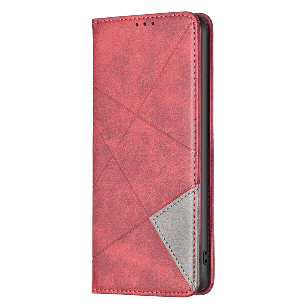 For iPhone 16 Case Magnetic Closing Rhombus Imprinted Card Slots Phone Cover - Red