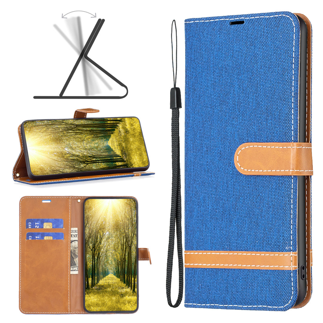 For iPhone 16 Leather Wallet Case Jeans Cloth Texture Protective Cover - Sapphire