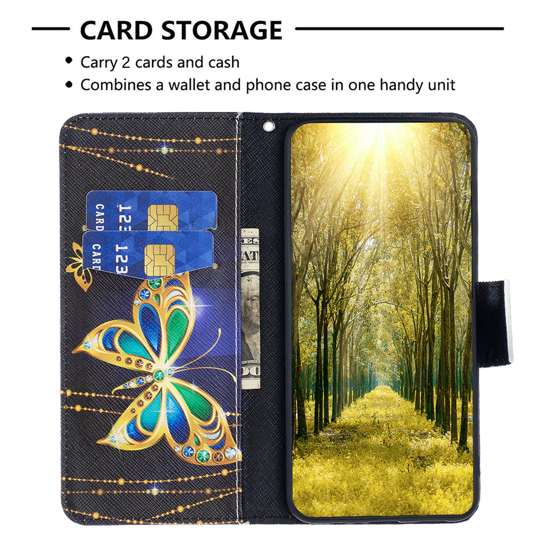 For iPhone 16 Plus Case Pattern Print Wallet Leather Stand Flip Phone Cover - Jewelry Butterfly