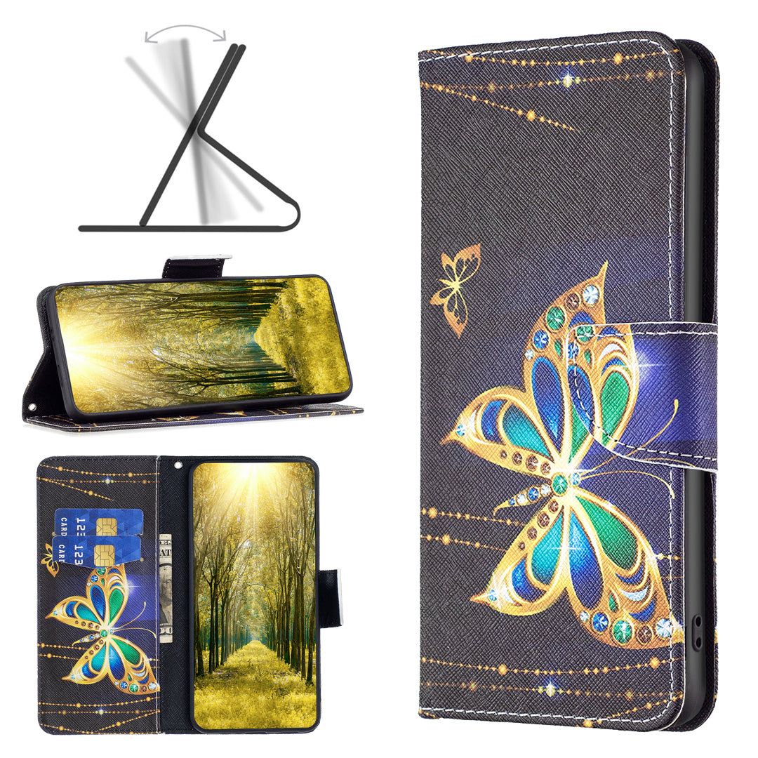 For iPhone 16 Plus Case Pattern Print Wallet Leather Stand Flip Phone Cover - Jewelry Butterfly