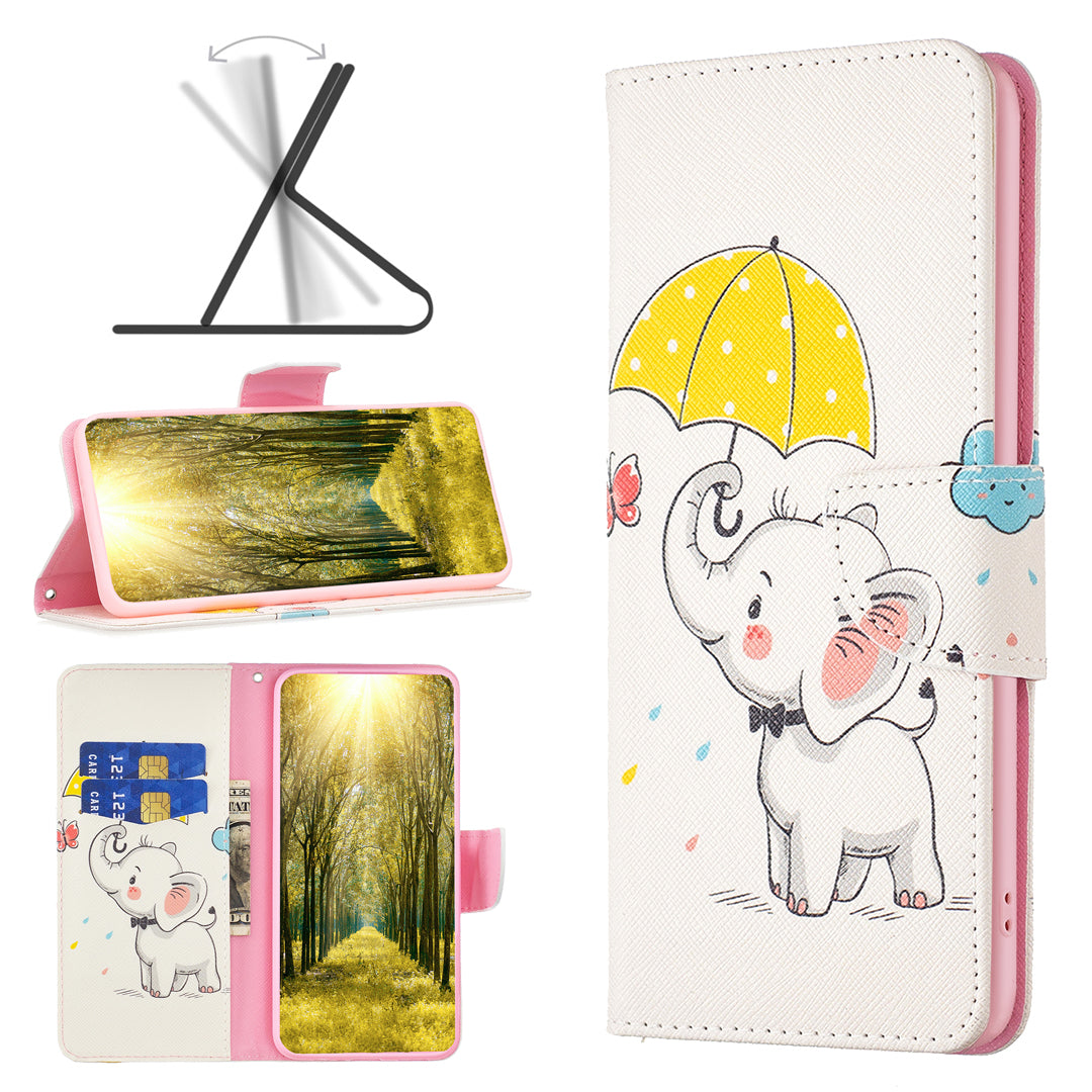 For iPhone 16 Plus Case Pattern Print Wallet Leather Stand Flip Phone Cover - Umbrella and Elephant