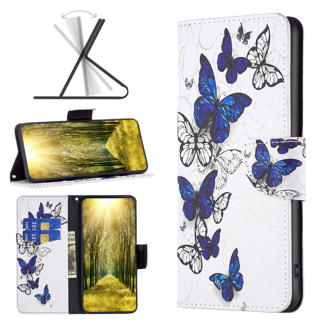 For iPhone 16 Case Pattern Printing Wallet Leather Flip Phone Cover - Butterflies