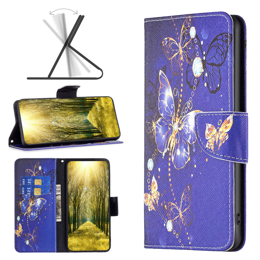 For iPhone 16 Case Pattern Printing Wallet Leather Flip Phone Cover - Purple Butterflies