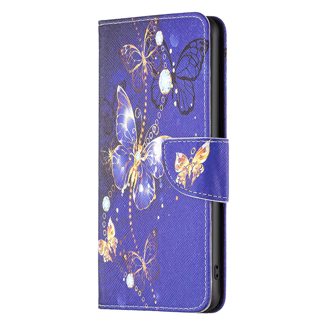 For iPhone 16 Case Pattern Printing Wallet Leather Flip Phone Cover - Purple Butterflies