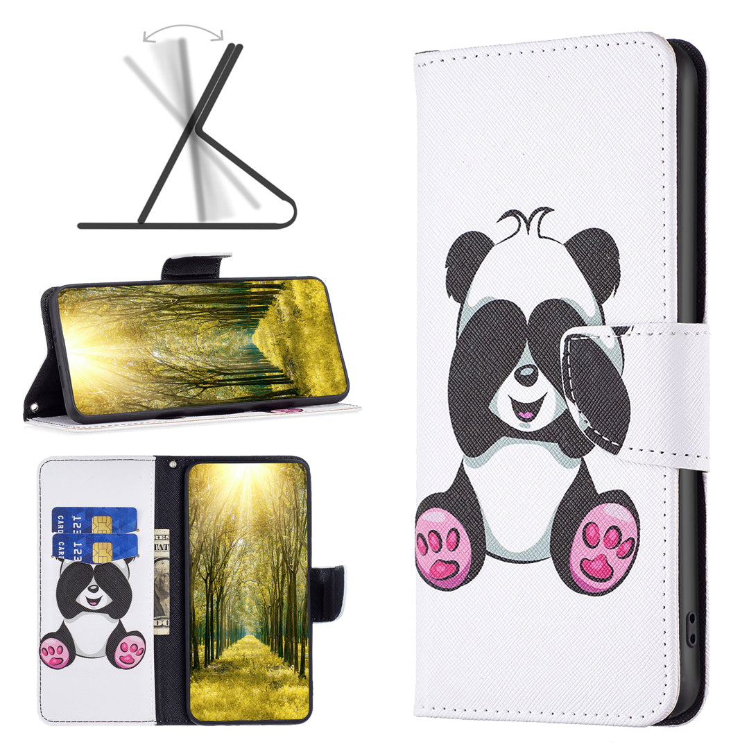 For iPhone 16 Case Pattern Printing Wallet Leather Flip Phone Cover - Panda