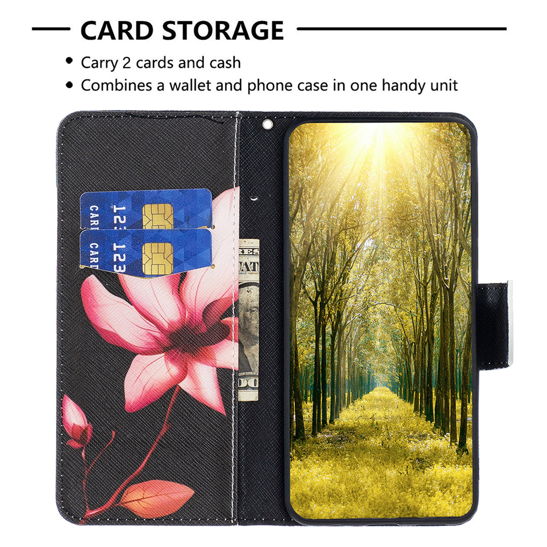 For iPhone 16 Case Pattern Printing Wallet Leather Flip Phone Cover - Lotus