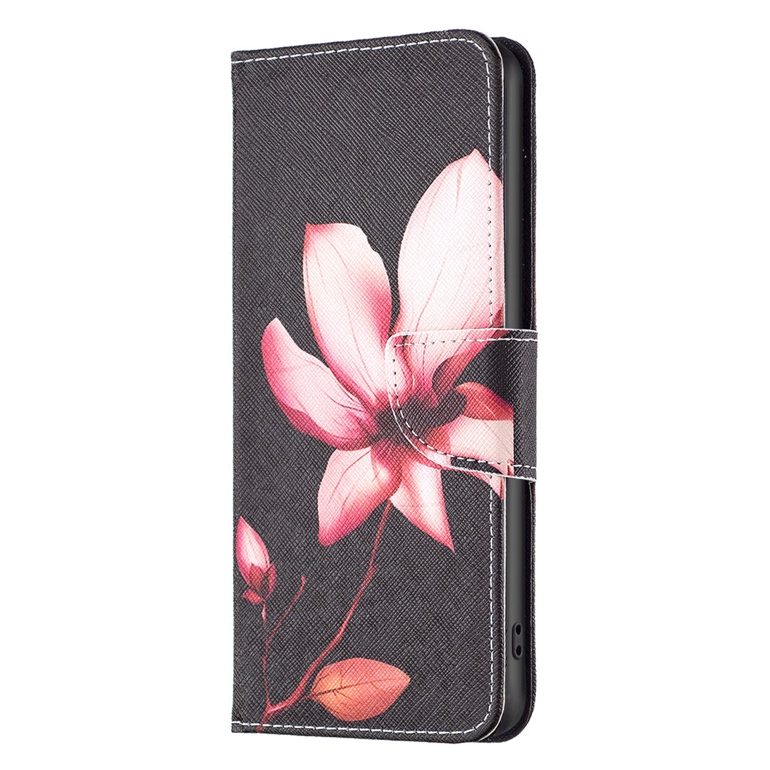 For iPhone 16 Case Pattern Printing Wallet Leather Flip Phone Cover - Lotus