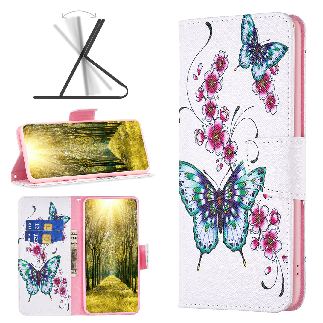 For iPhone 16 Case Pattern Printing Wallet Leather Flip Phone Cover - Peach Blossom and Butterflies