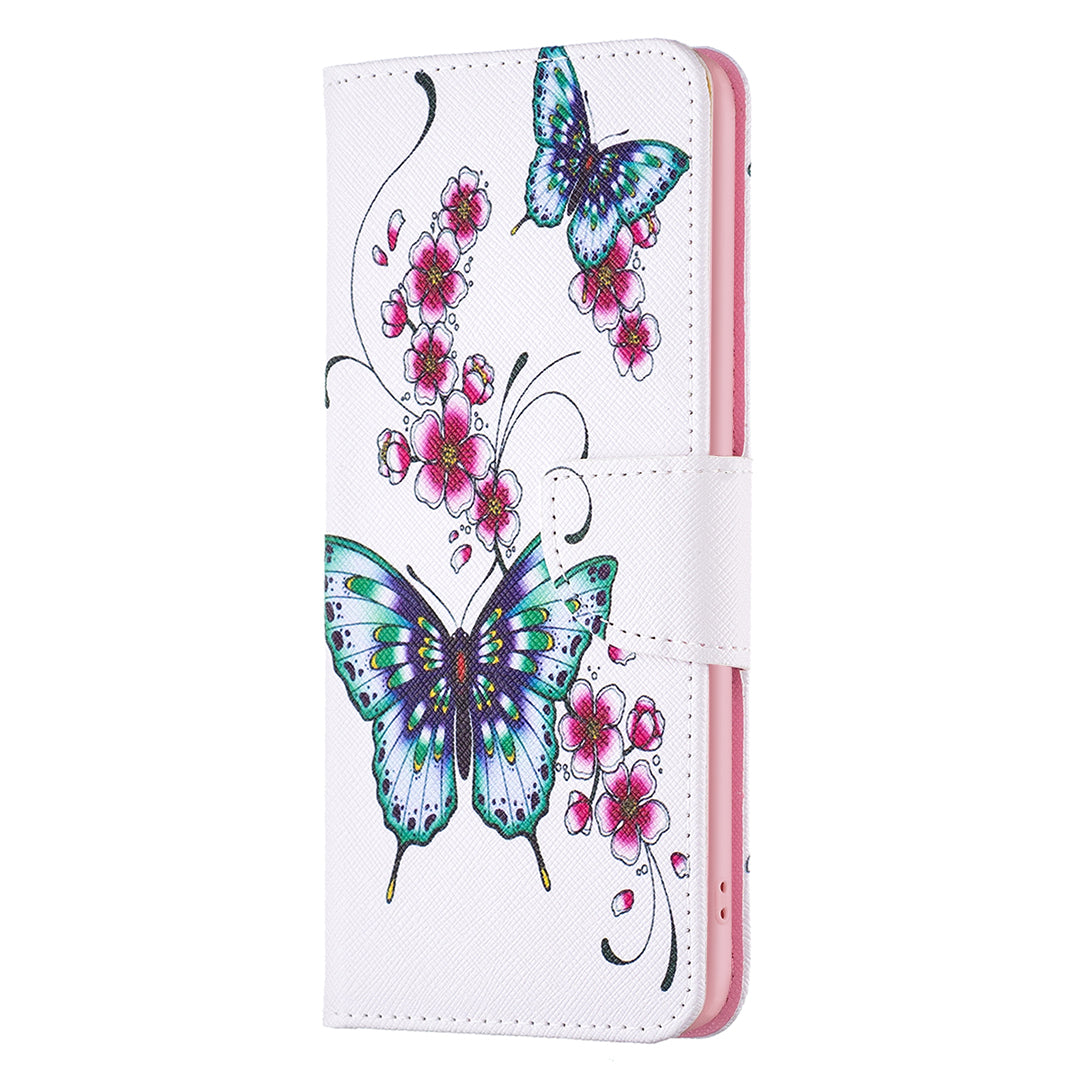 For iPhone 16 Case Pattern Printing Wallet Leather Flip Phone Cover - Peach Blossom and Butterflies