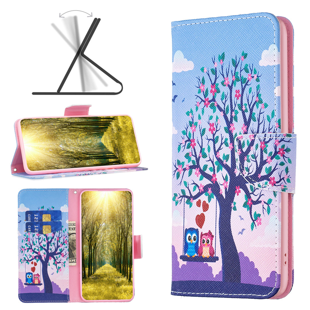 For iPhone 16 Case Pattern Printing Wallet Leather Flip Phone Cover - Two Owls