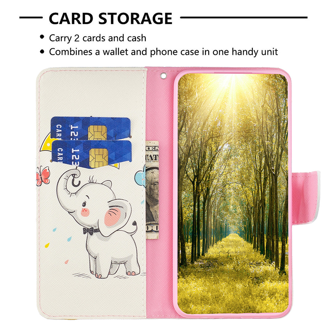 For iPhone 16 Case Pattern Printing Wallet Leather Flip Phone Cover - Umbrella and Elephant