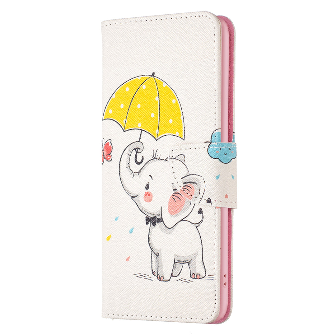 For iPhone 16 Case Pattern Printing Wallet Leather Flip Phone Cover - Umbrella and Elephant