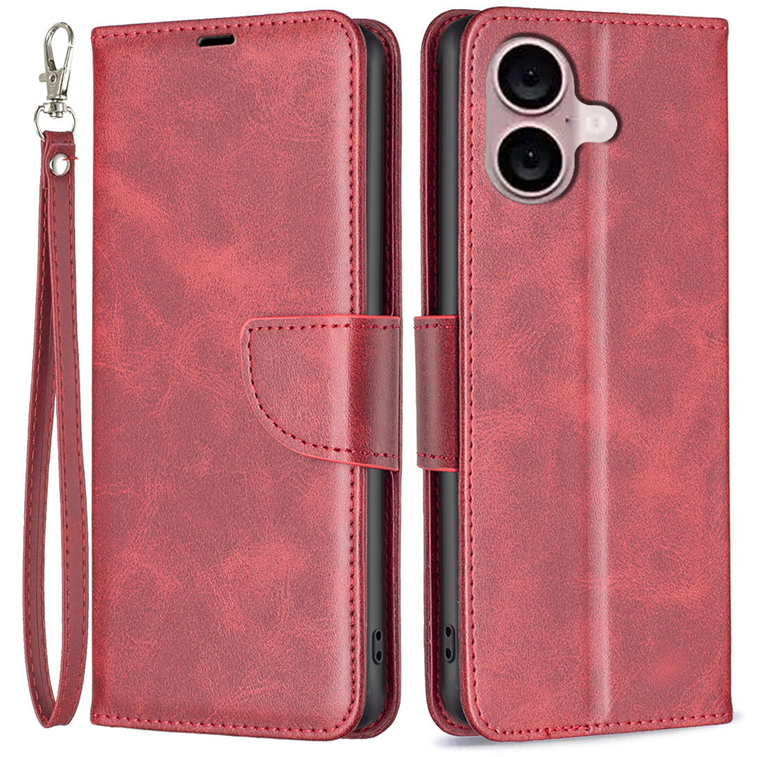 For iPhone 16 Case Shockproof Leather Stand Wallet Mobile Phone Cover - Red