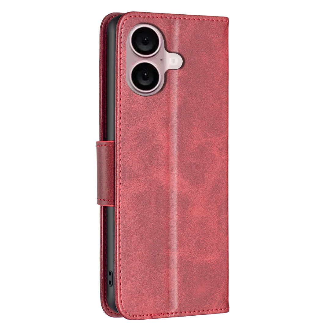 For iPhone 16 Case Shockproof Leather Stand Wallet Mobile Phone Cover - Red