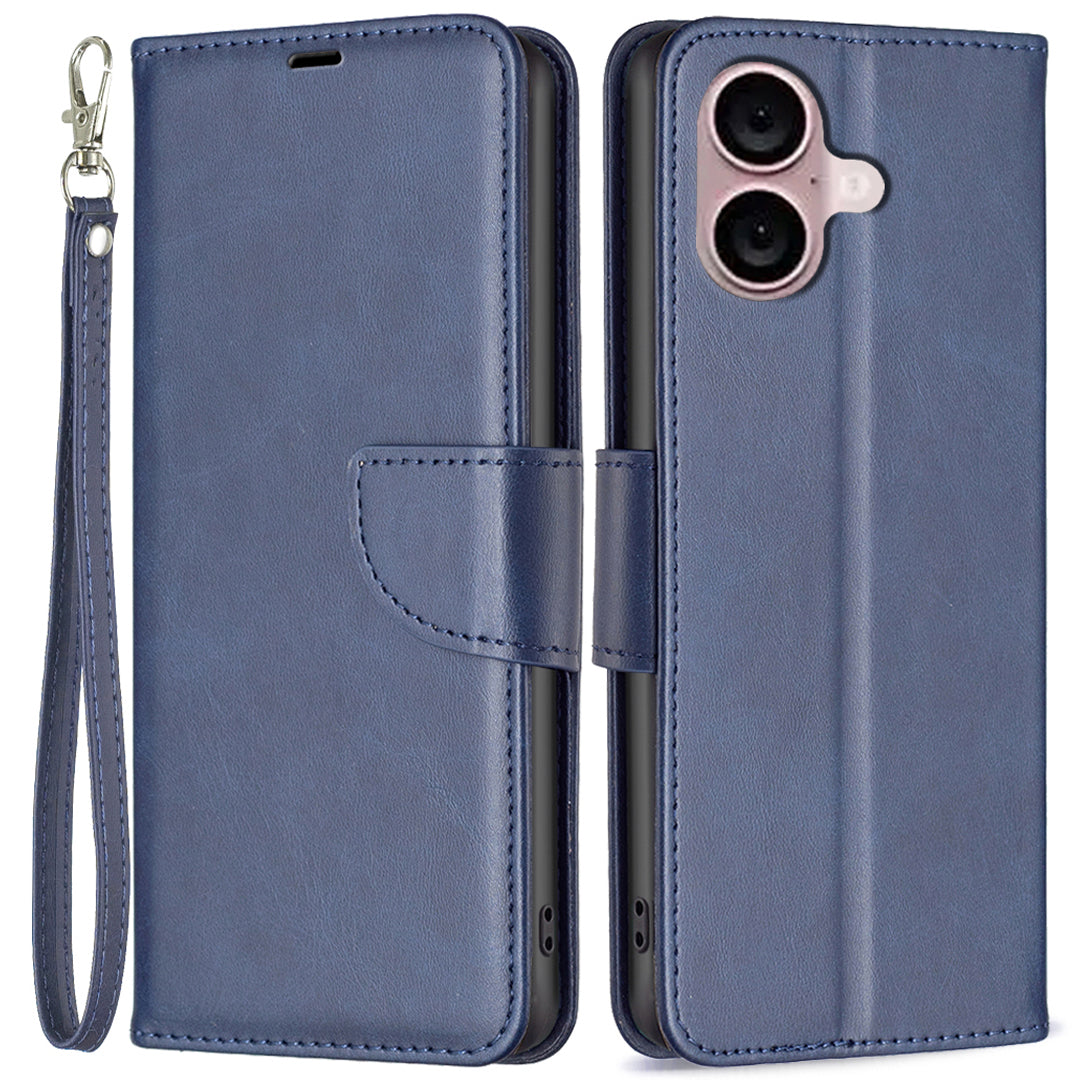 For iPhone 16 Case Shockproof Leather Stand Wallet Mobile Phone Cover - Blue