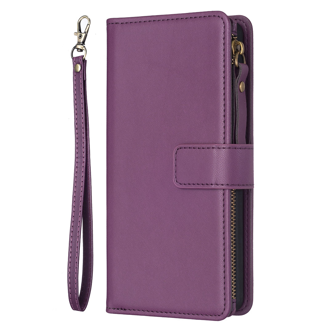 BF Style-19 for iPhone 16 Zipper Leather Case Anti-scratch Flip Wallet Phone Cover - Dark Purple