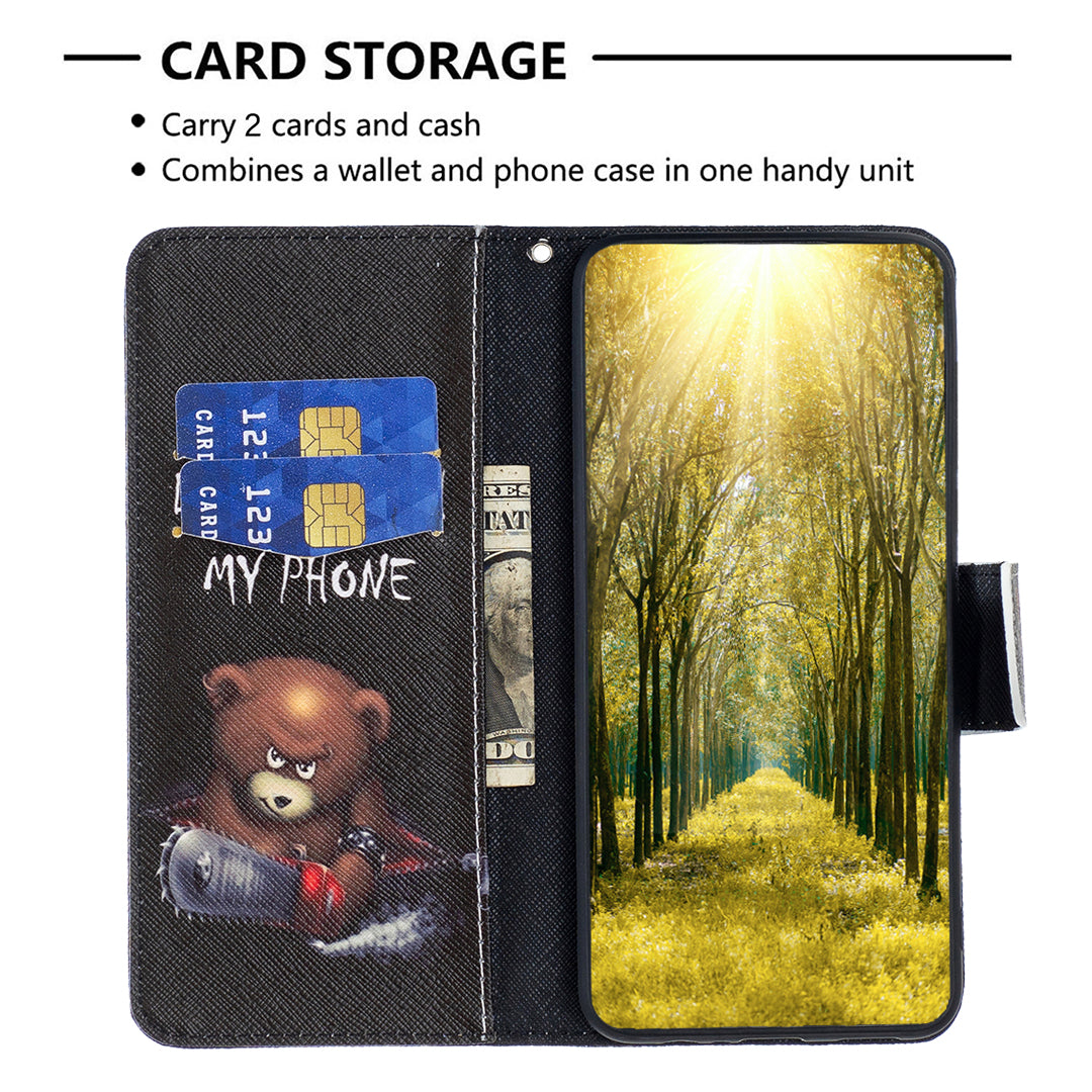 For iPhone 16 Plus Leather Case Pattern Printing Wallet Stand Anti-Fall Phone Cover - Bear