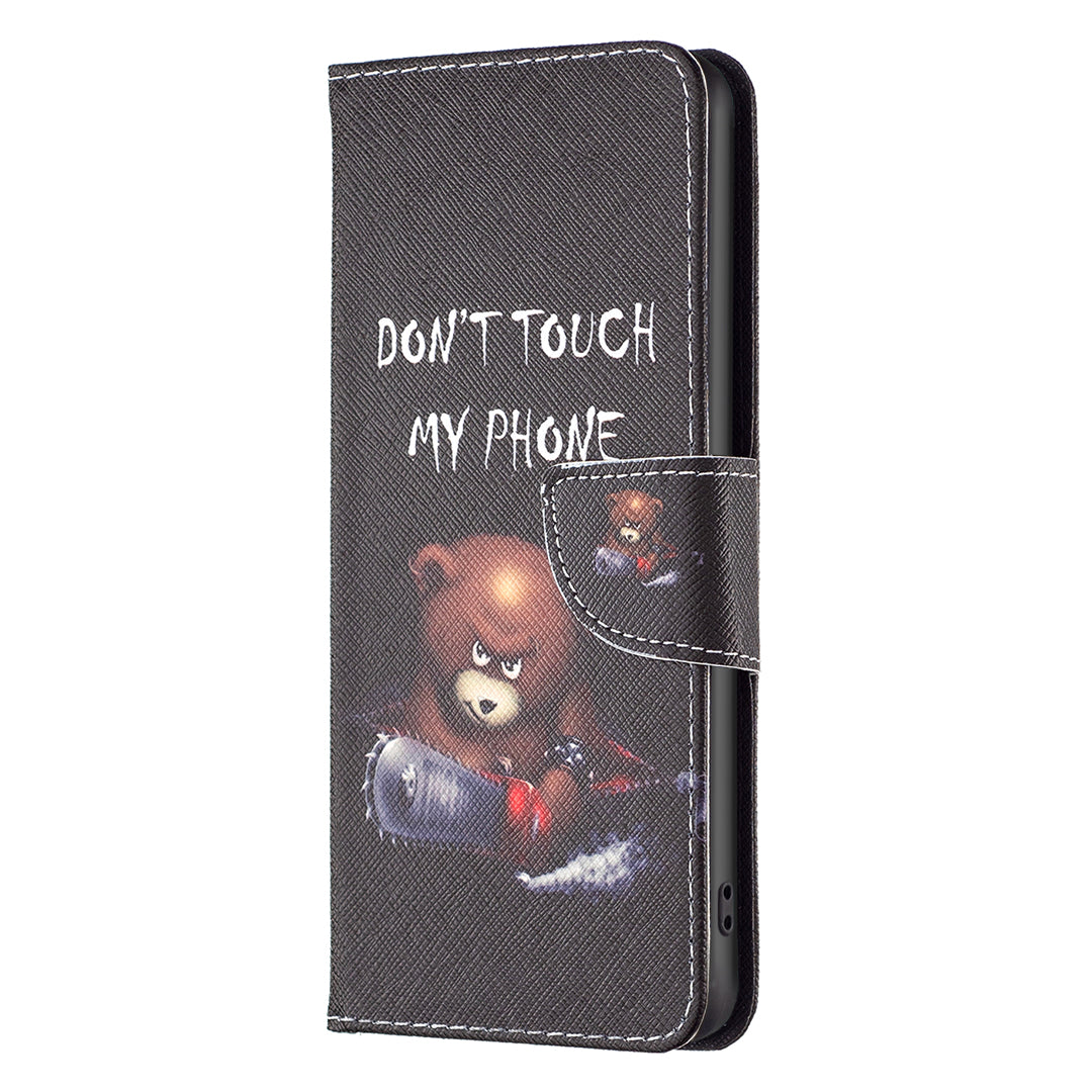 For iPhone 16 Plus Leather Case Pattern Printing Wallet Stand Anti-Fall Phone Cover - Bear