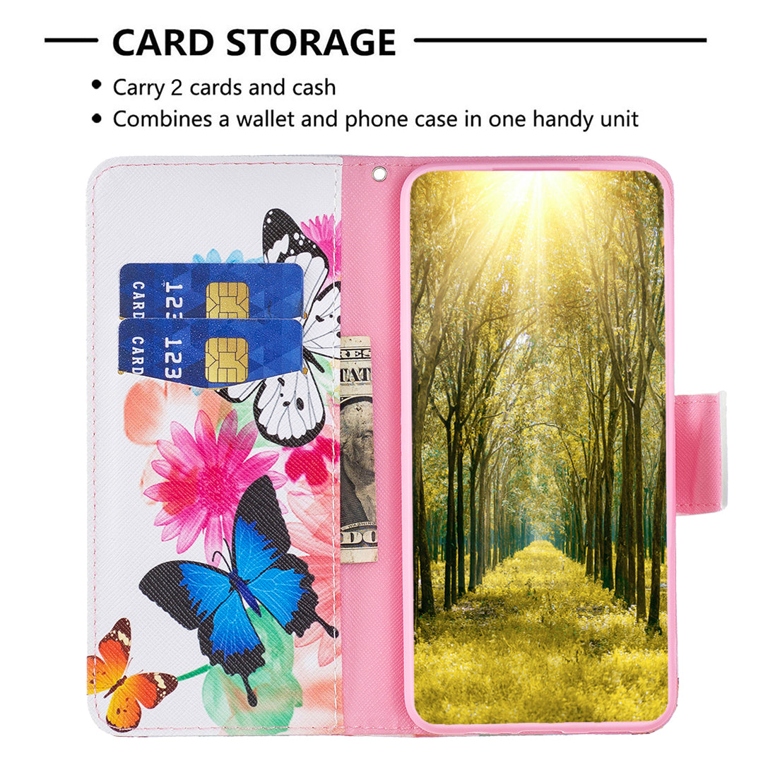 For iPhone 16 Plus Leather Case Pattern Printing Wallet Stand Anti-fall Phone Cover - Two Butterflies