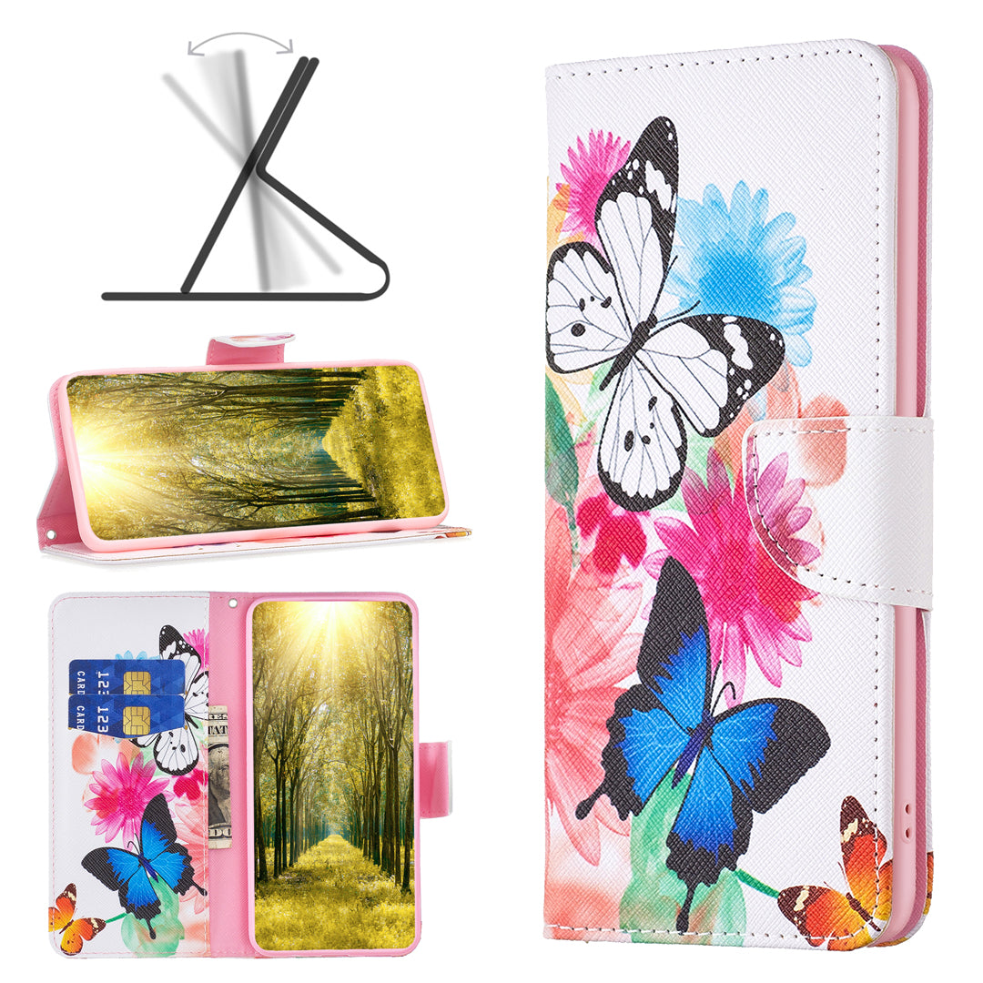 For iPhone 16 Plus Leather Case Pattern Printing Wallet Stand Anti-fall Phone Cover - Two Butterflies