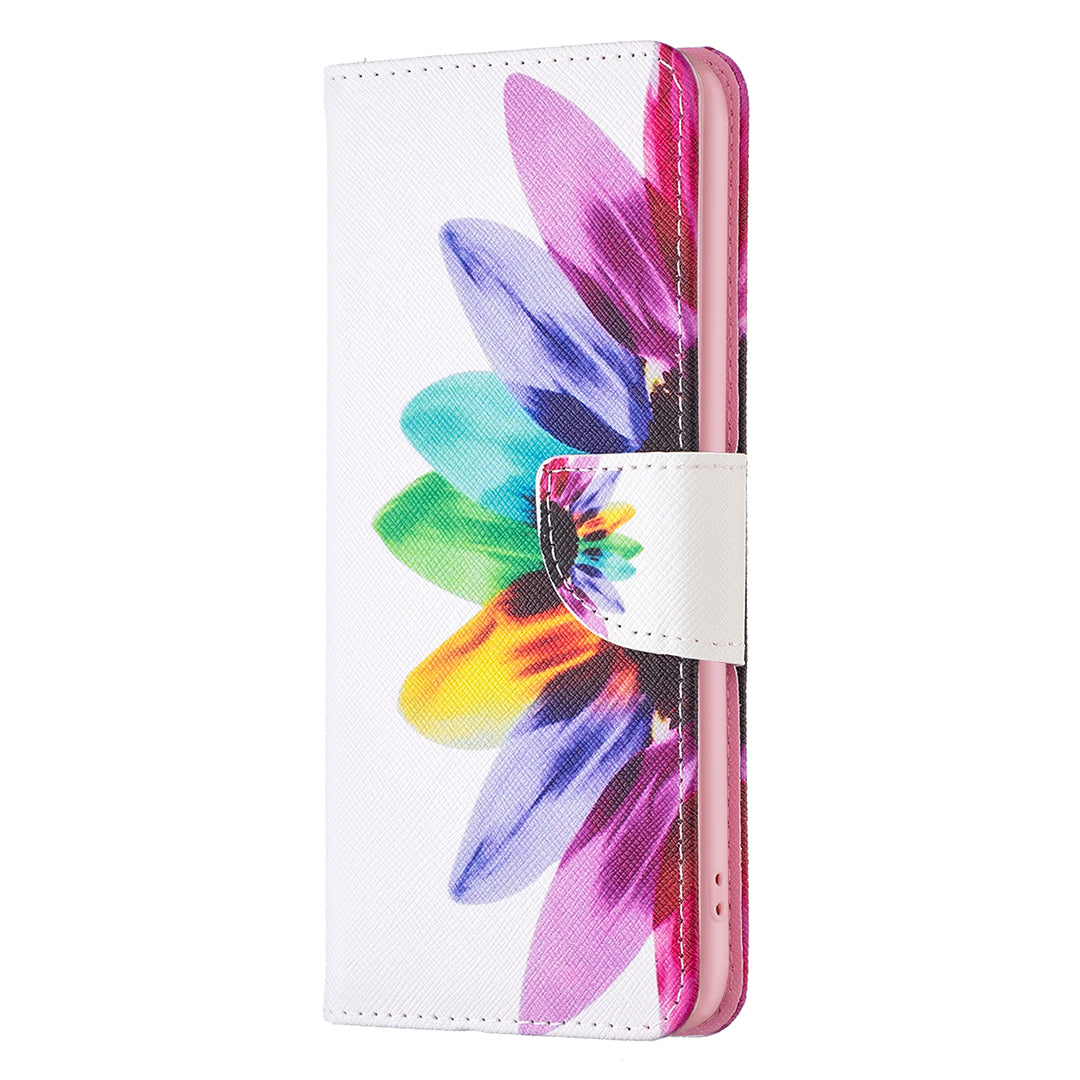 For iPhone 16 Plus Leather Case Pattern Printing Wallet Stand Anti-fall Phone Cover - Sunflower