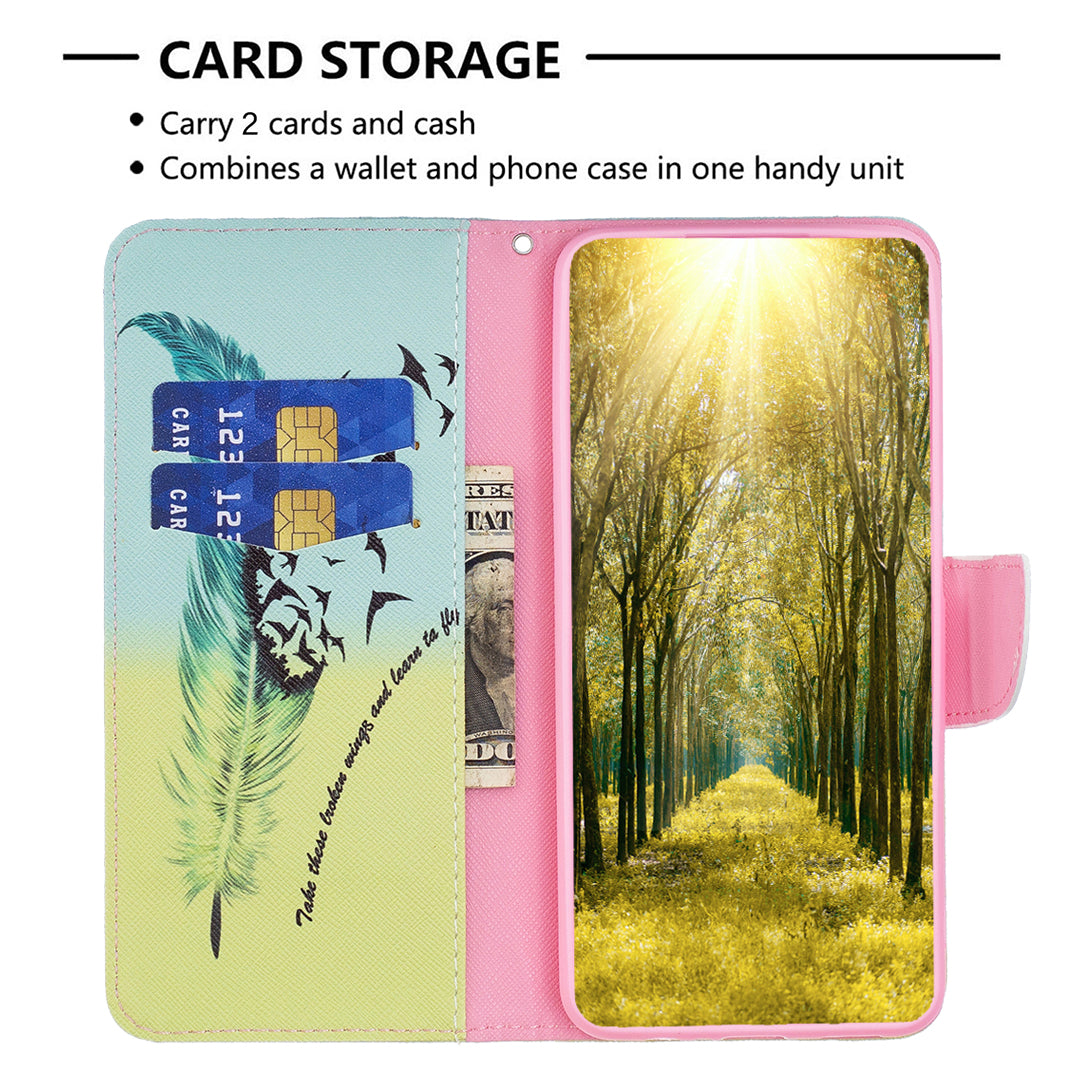 For iPhone 16 Plus Leather Case Pattern Printing Wallet Stand Anti-fall Phone Cover - Feather and Birds