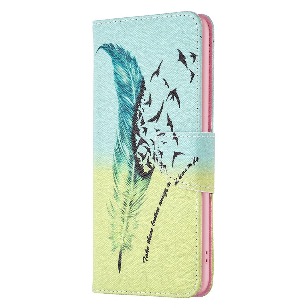 For iPhone 16 Plus Leather Case Pattern Printing Wallet Stand Anti-fall Phone Cover - Feather and Birds