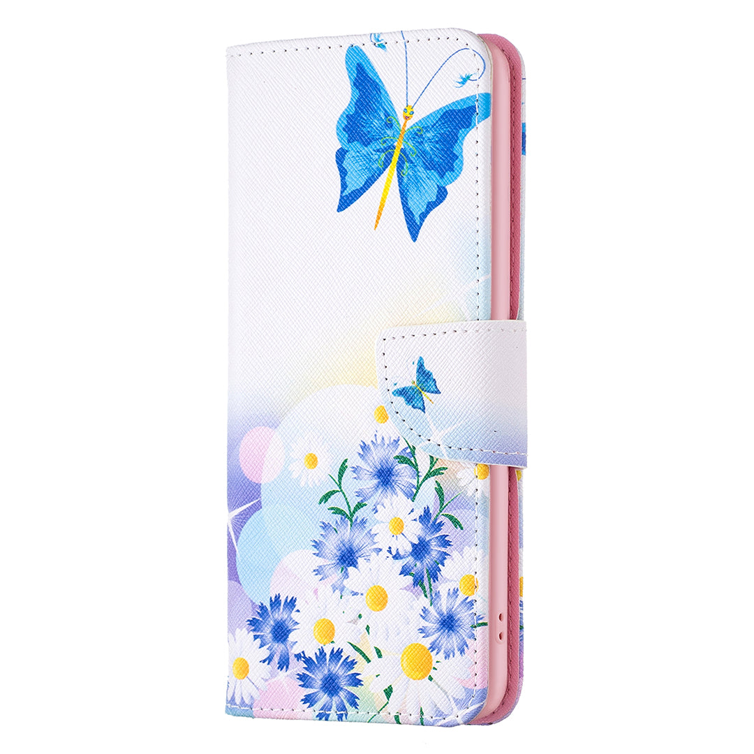 For iPhone 16 Plus Leather Case Pattern Printing Wallet Stand Anti-fall Phone Cover - Butterfly and Flowers