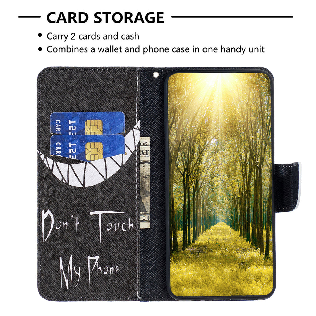 For iPhone 16 Leather Case Pattern Printing Wallet Stand Anti-Fall Phone Cover - Don't Touch My Phone