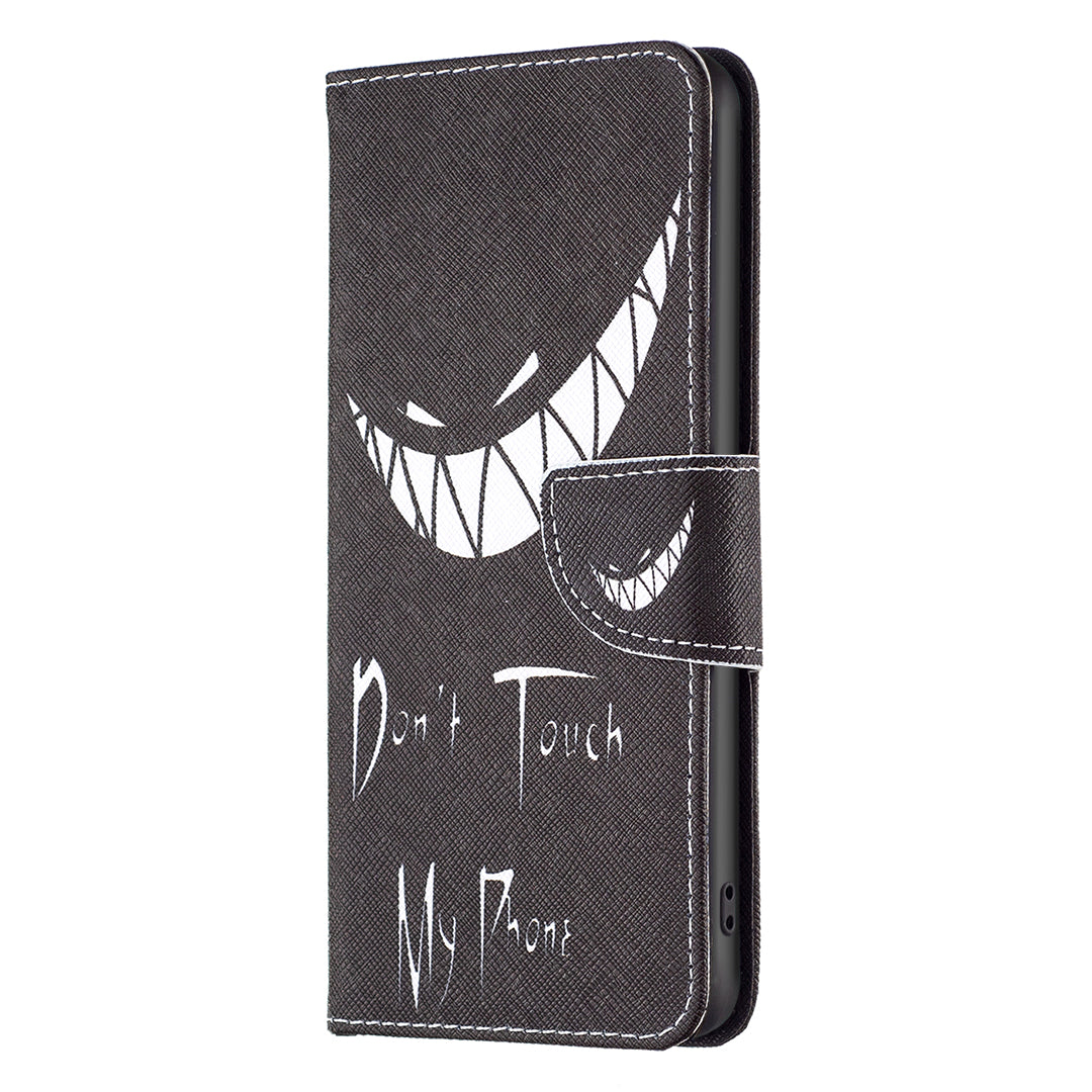 For iPhone 16 Leather Case Pattern Printing Wallet Stand Anti-Fall Phone Cover - Don't Touch My Phone