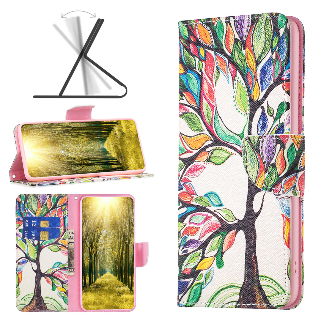 For iPhone 16 Leather Case Pattern Printing Wallet Stand Anti-Fall Phone Cover - Life Tree