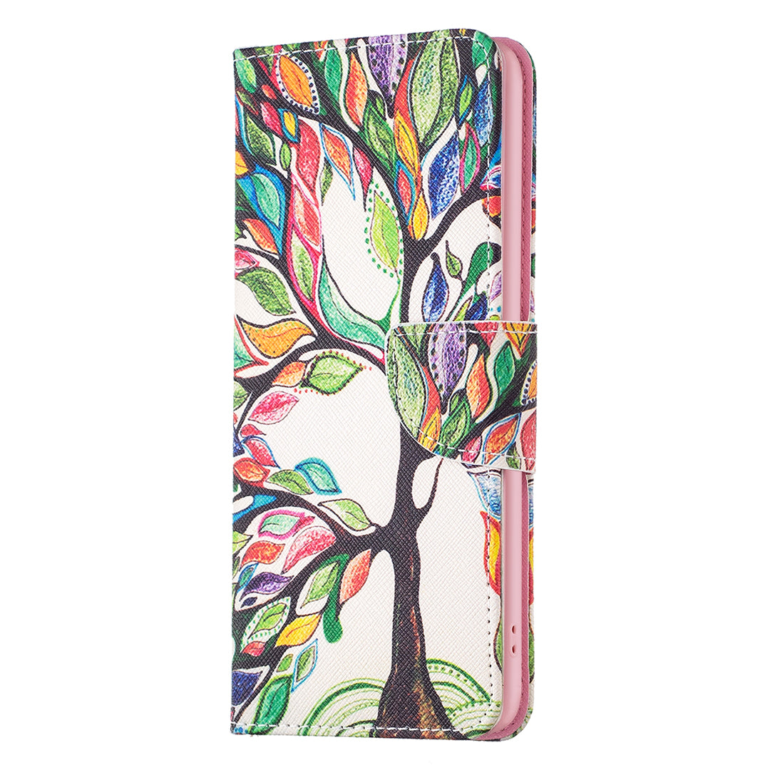 For iPhone 16 Leather Case Pattern Printing Wallet Stand Anti-Fall Phone Cover - Life Tree