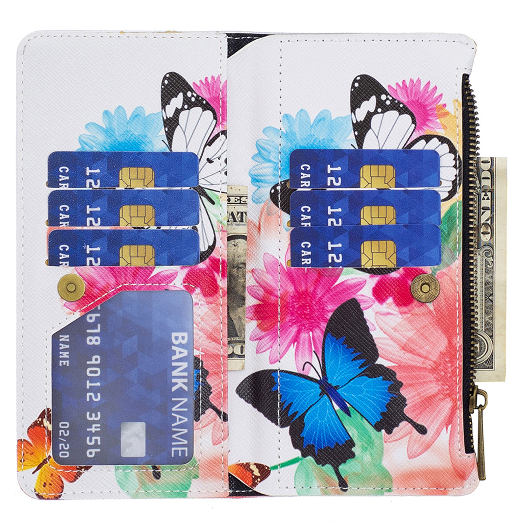 BF03 For iPhone 16 Case Pattern Printing Zipper Leather Phone Stand Cover - Two Butterflies