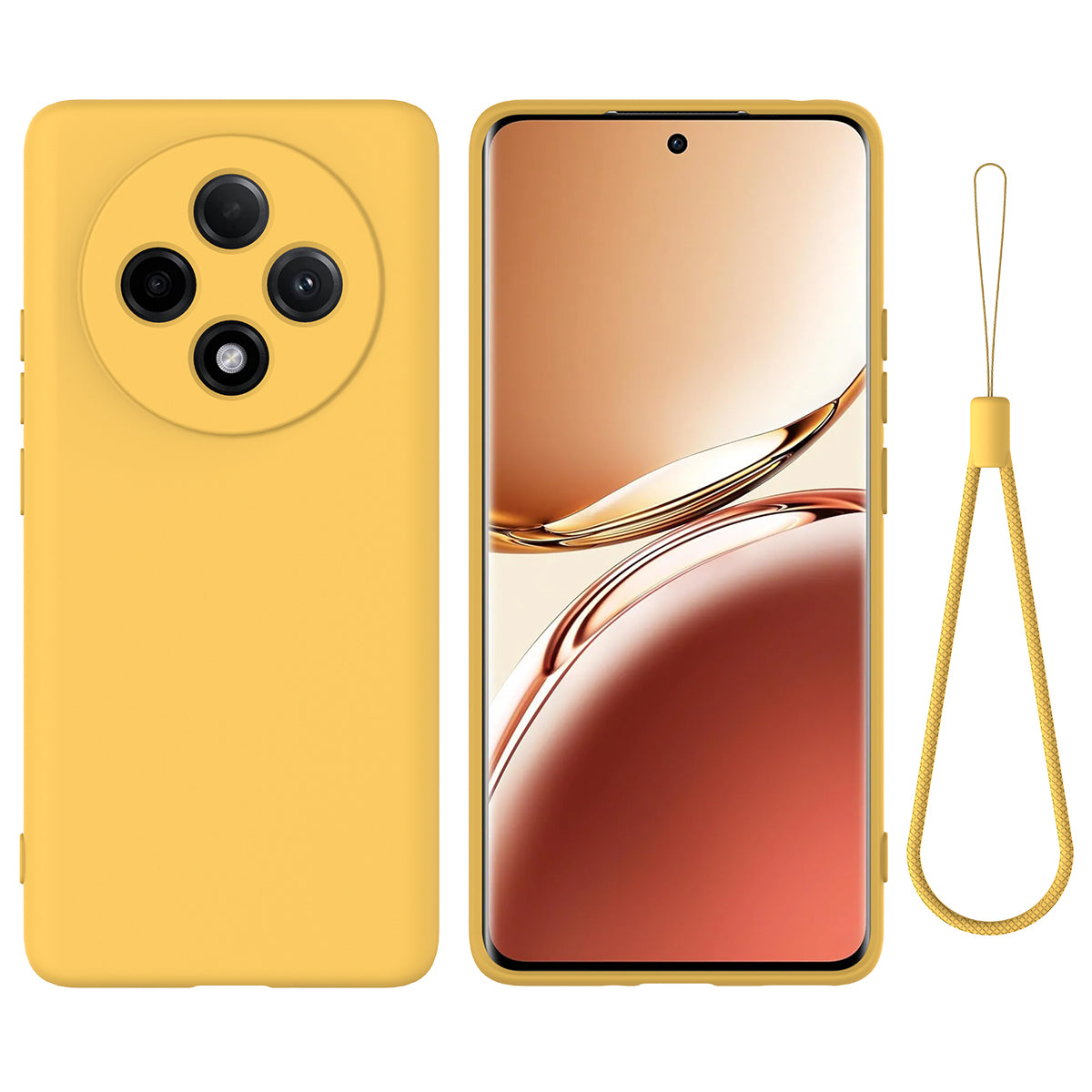 For Oppo F27 Pro 5G / F27 Pro+ 5G Case Liquid Silicone Phone Cover with Wrist Strap - Yellow