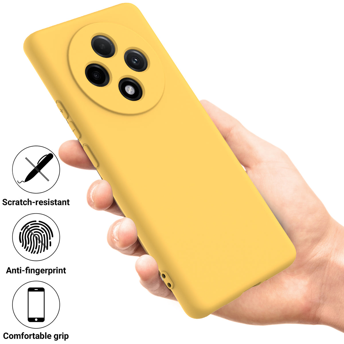 For Oppo F27 Pro 5G / F27 Pro+ 5G Case Liquid Silicone Phone Cover with Wrist Strap - Yellow