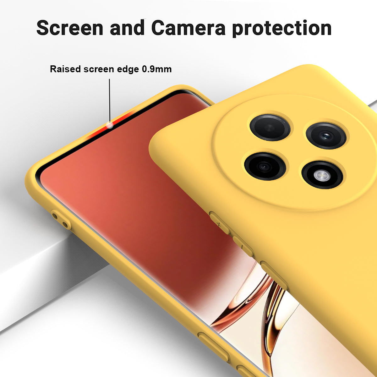 For Oppo F27 Pro 5G / F27 Pro+ 5G Case Liquid Silicone Phone Cover with Wrist Strap - Yellow