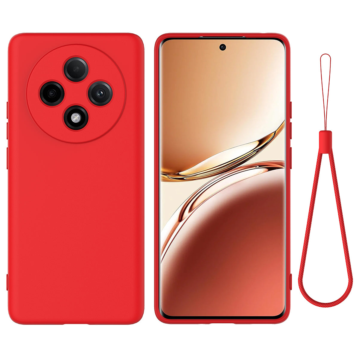 For Oppo F27 Pro 5G / F27 Pro+ 5G Case Liquid Silicone Phone Cover with Wrist Strap - Red