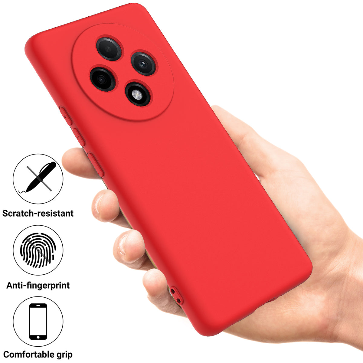 For Oppo F27 Pro 5G / F27 Pro+ 5G Case Liquid Silicone Phone Cover with Wrist Strap - Red