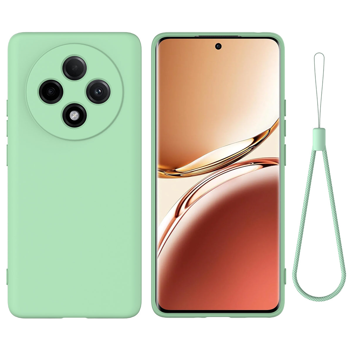 For Oppo F27 Pro 5G / F27 Pro+ 5G Case Liquid Silicone Phone Cover with Wrist Strap - Green