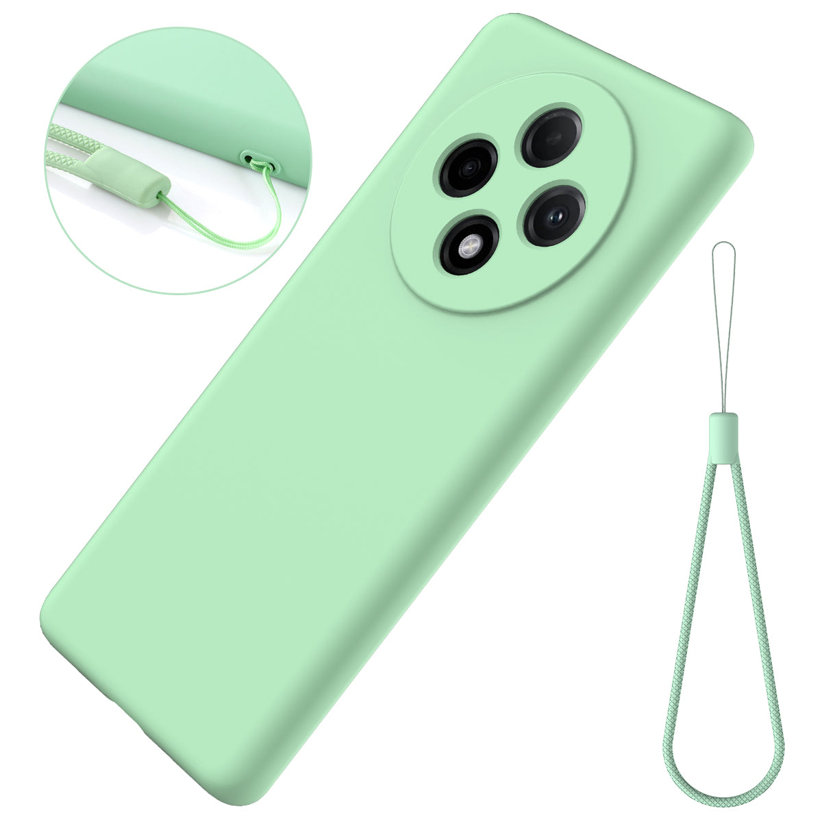 For Oppo F27 Pro 5G / F27 Pro+ 5G Case Liquid Silicone Phone Cover with Wrist Strap - Green