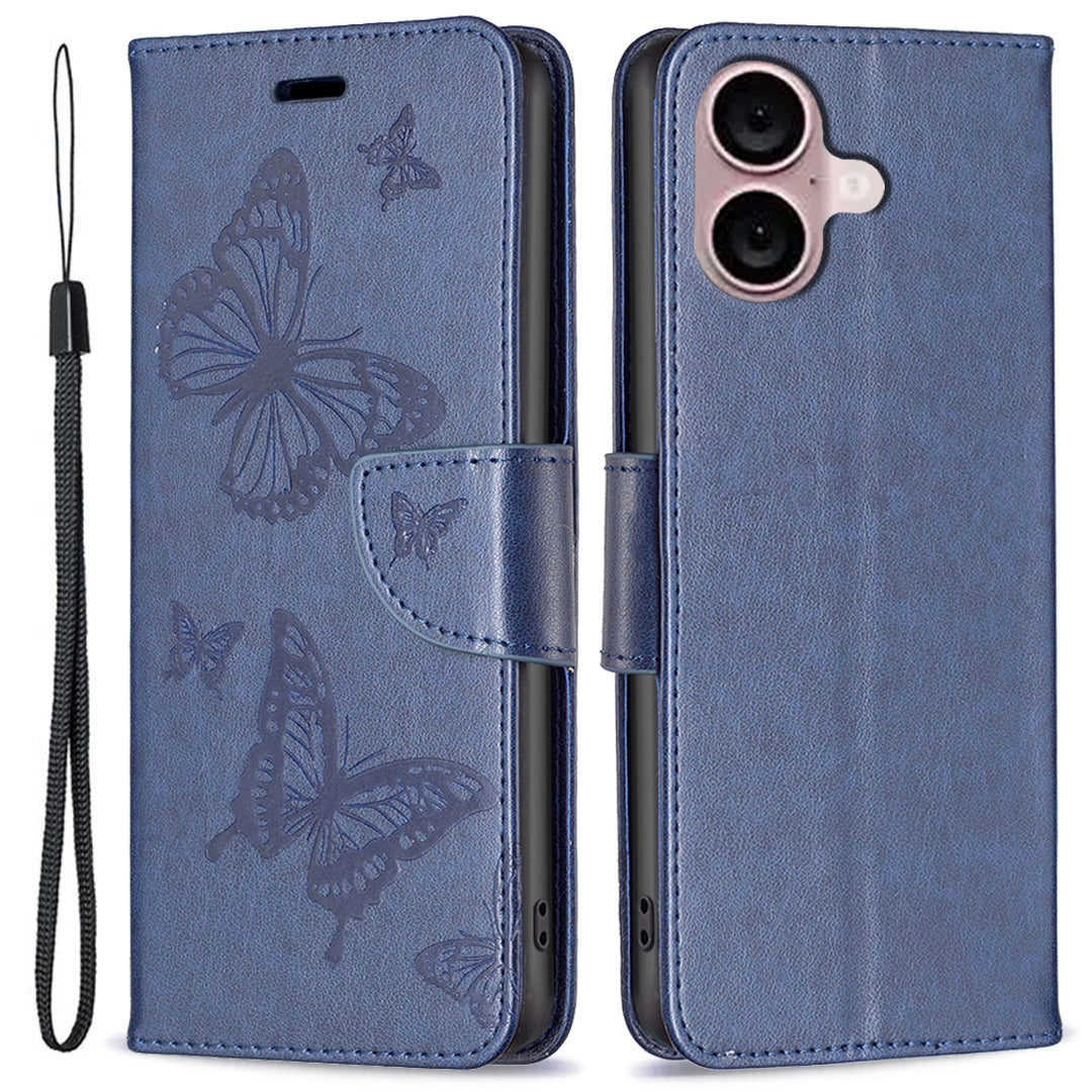 For iPhone 16 Wholesale Phone Case Imprinted Wallet Leather Stand Phone Cover Wallet - Dark Blue