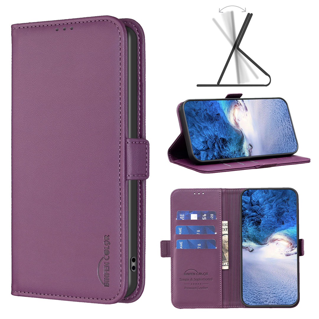 BINFEN COLOR BF31 For iPhone 16 Plus Wholesale Phone Case PU Leather Phone Stand Wallet Cover - Dark Purple