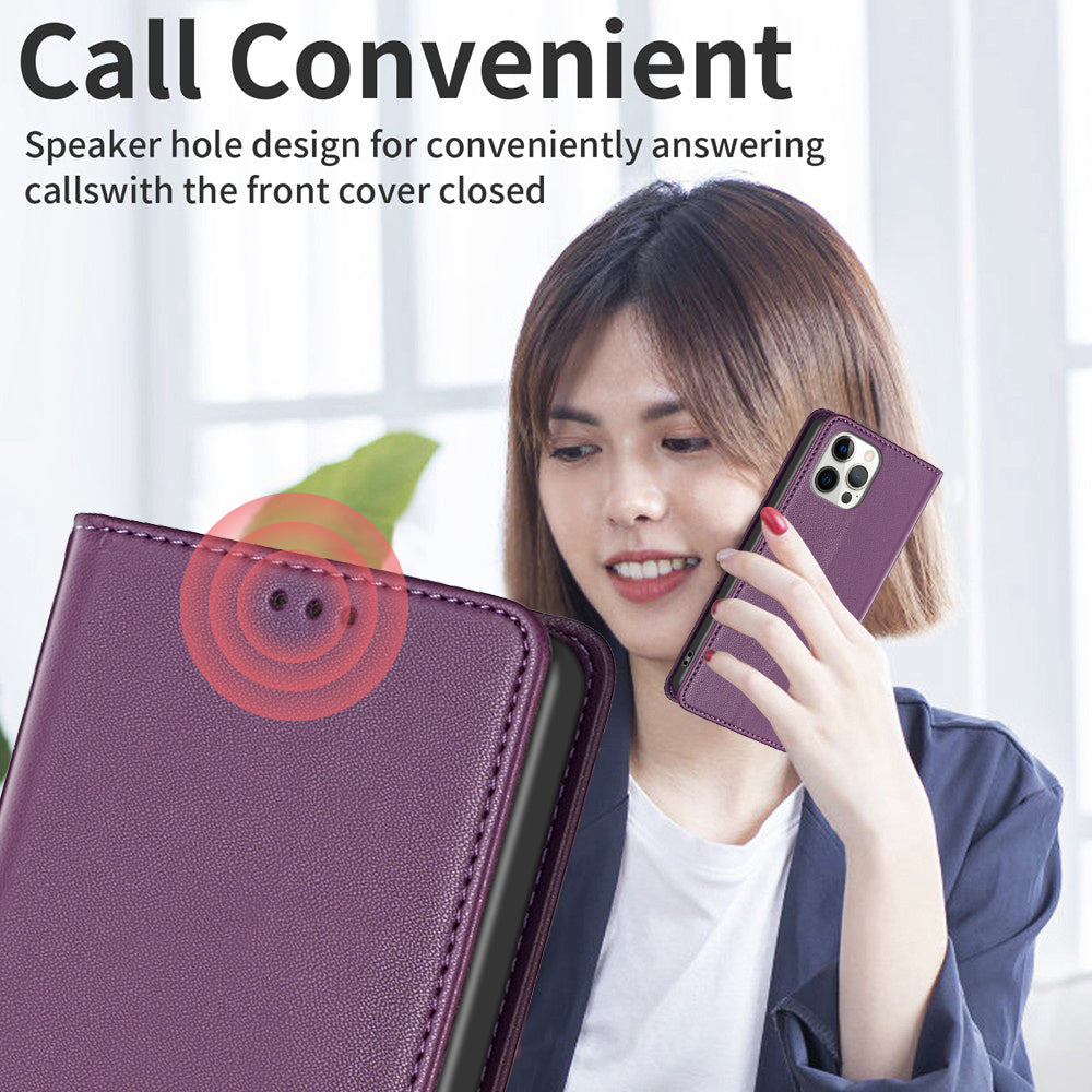 BINFEN COLOR BF18 For iPhone 16 Plus Case Magnetic Closing Leather Anti-scratch Phone Cover - Dark Purple