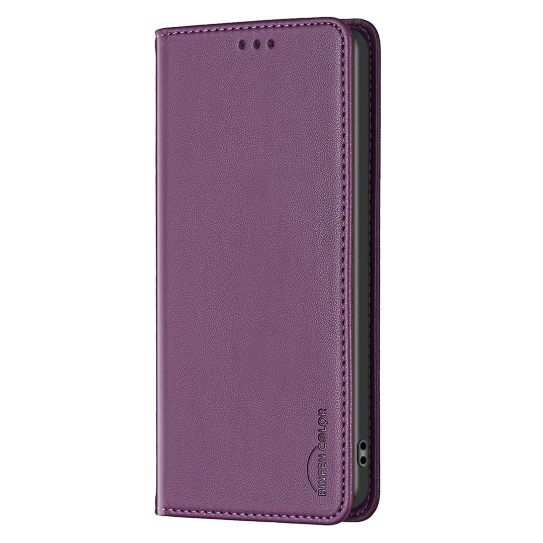 BINFEN COLOR BF18 For iPhone 16 Case Magnetic Closing PU Leather Card Holder Phone Cover - Dark Purple