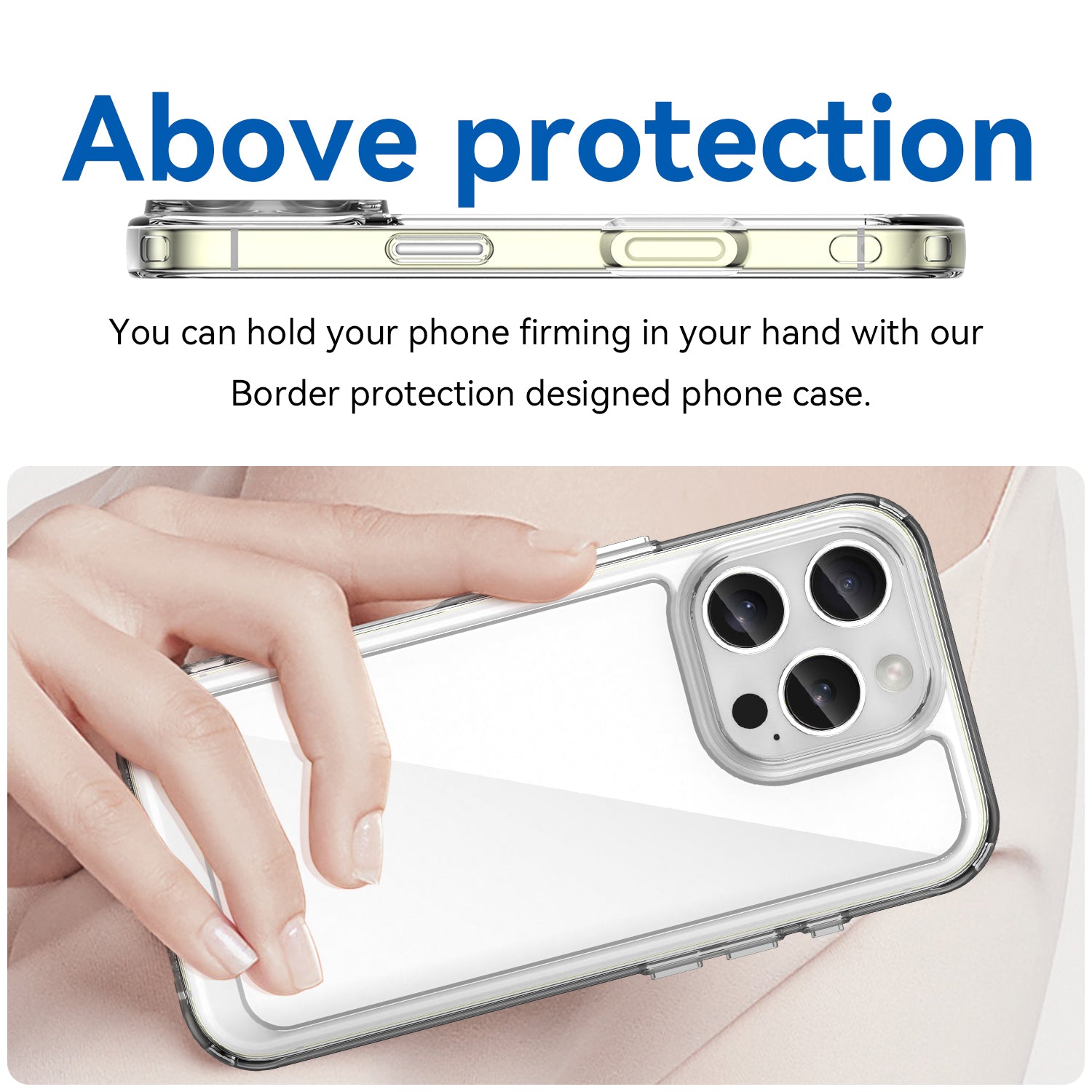 For iPhone 16 Pro Max Case TPU + Acrylic Clear Back Cover (Big Rear Lens Hole)