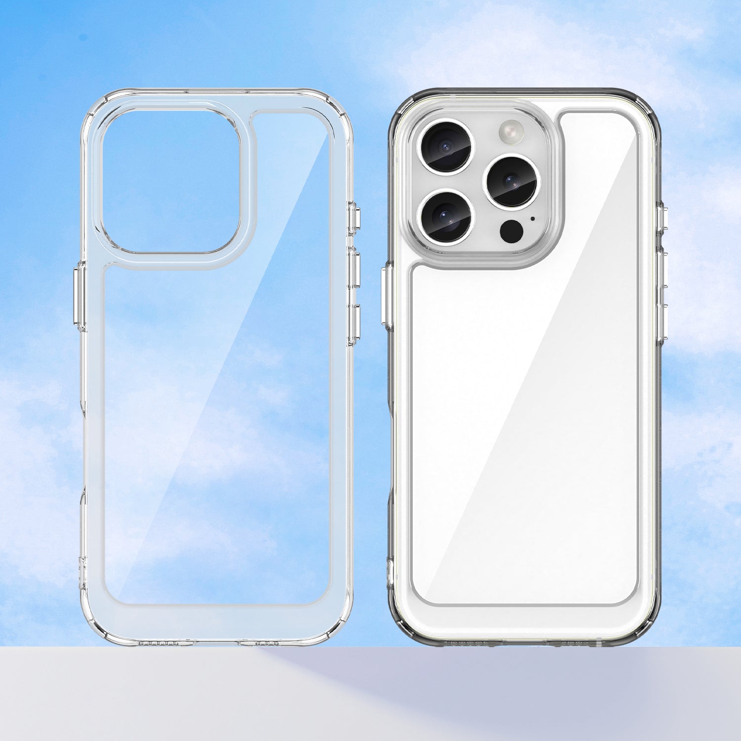 For iPhone 16 Pro Max Case TPU + Acrylic Clear Back Cover (Big Rear Lens Hole)