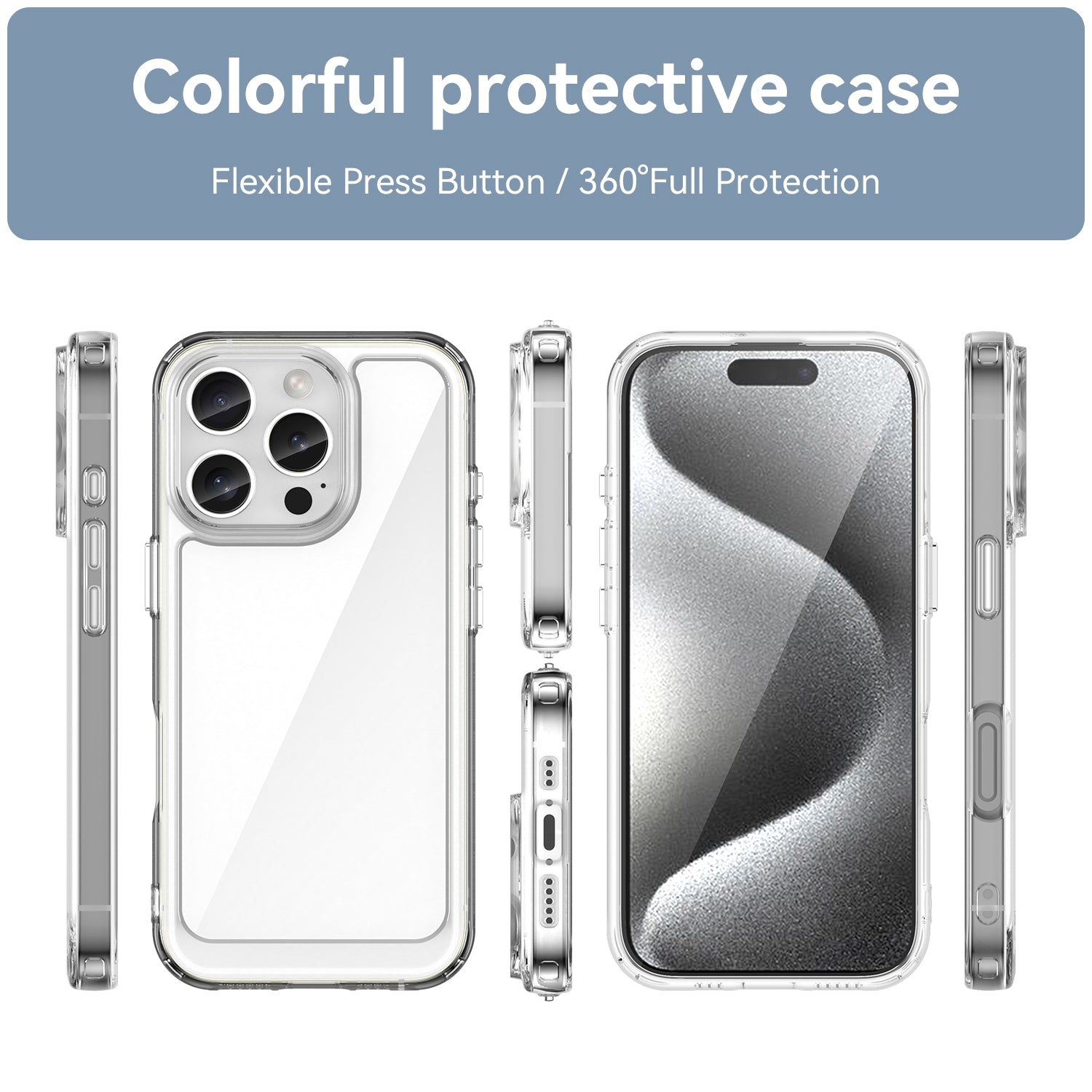 For iPhone 16 Pro Max Case TPU + Acrylic Clear Back Cover (Big Rear Lens Hole)