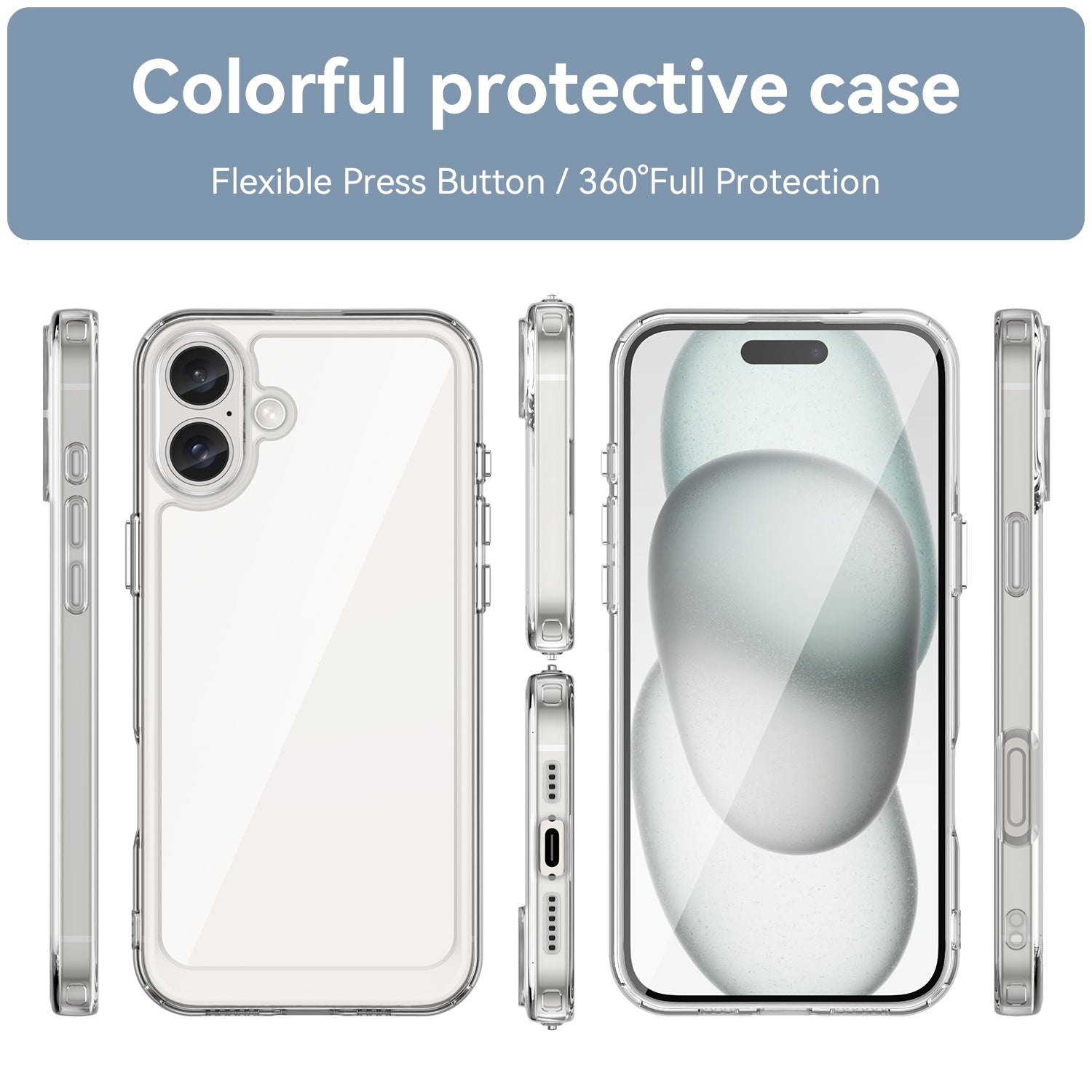 For iPhone 16 Plus Case TPU + Acrylic Clear Phone Cover (Big Rear Lens Hole)