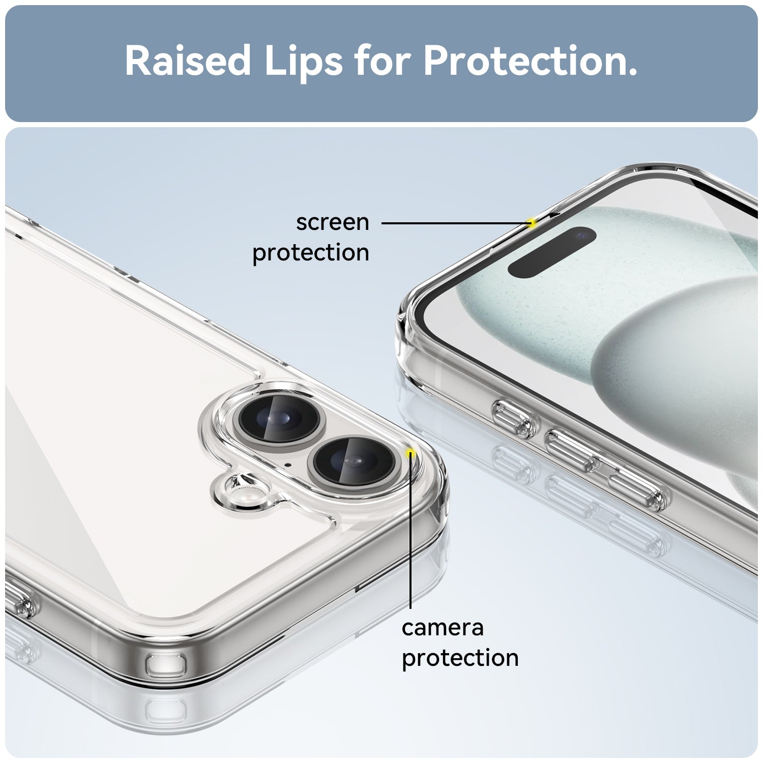 For iPhone 16 Clear Case TPU + Acrylic Slim Phone Cover (Big Rear Lens Hole)